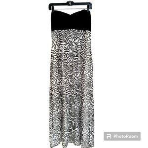 NWT Charlotte Russe Black & White Maxi Animal Print Strapless Dress Size L